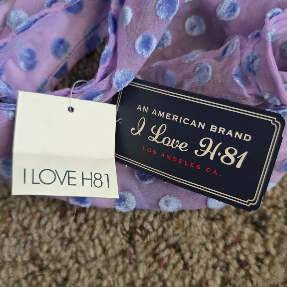 I LOVE H81 LAVENDER POLKA DOT HALTER TANK TOP SZ SMALL-NEW - Picture 4 of 5
